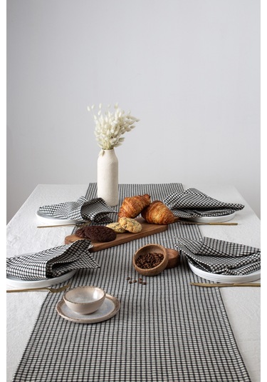 Wellstil Doku Keten Piti Kareli Runner Piknik Örtüsü 40 x 150 Siyah
