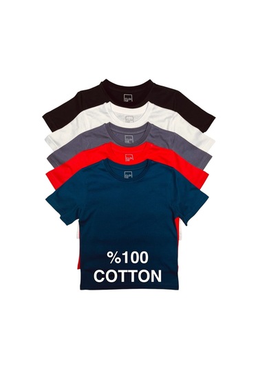 Çocuk Basic T-shirt Kız Erkek Unisex %100 Pamuk 5'li Paket Ek-3