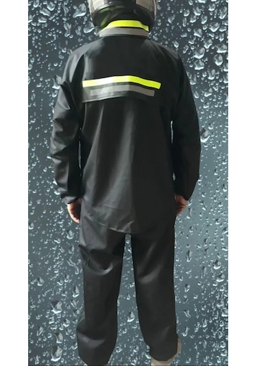 Premium Motorcu Kurye Yağmurluk Takım Su Geçirmez Pvc Kumaş Reflektörlü Tübitak Onaylı - Siyah Siyah