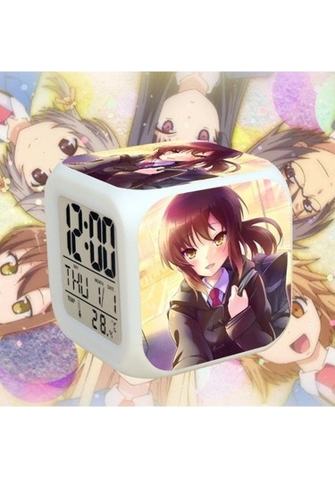 Besthome1 7 Renkli Led Kare Dijital Saat - Beyaz, Renk Değişimli Alarmlı Saat