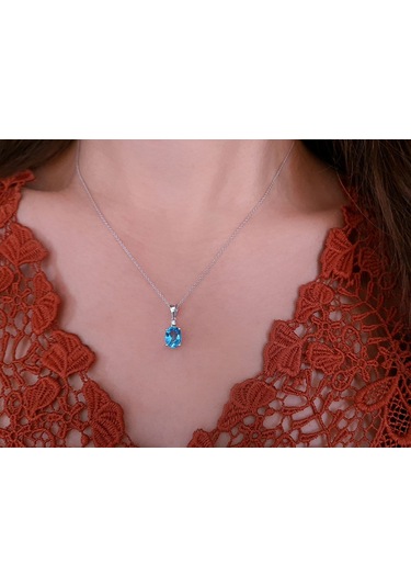 Sirius Mavi Topaz ve Pırlanta Taşlı Kolye 0804P0020