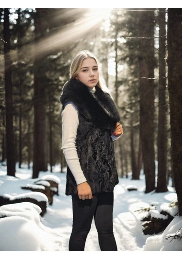 Kadın Kolsuz Hakiki Kürk - Siyah Kahve