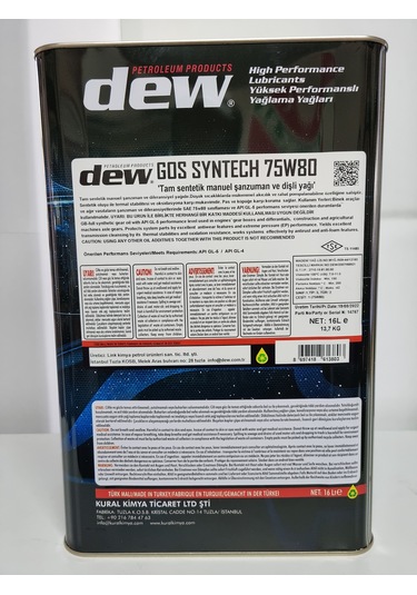 Dew Gos Syntech 75W-80 GL-5 Şanzıman Yağı 16 L