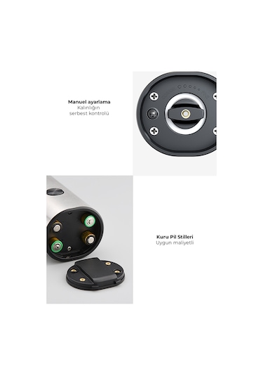 Neutron Pilli Led Işıklı Tuz Karabiber Baharat Değirmen Öğütücü Siyah