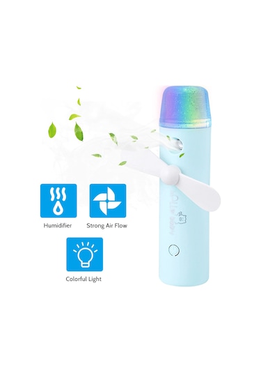 Symbee Mini Nemlendirici El Fanı - Renkli Led Işıklı, Cilt Nemlendirici Ve Soğutucu, Cep Boyutu, Mavi Batarya Dahil