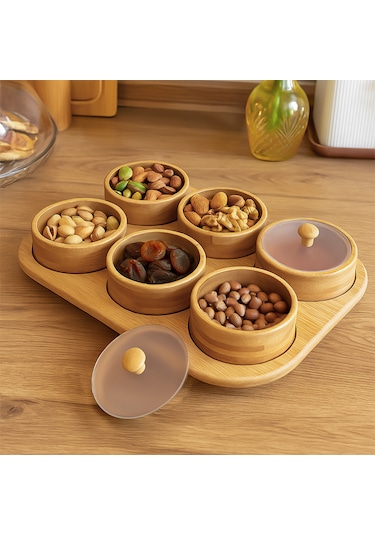 Porsima Pbt-693 Tepsili 6 Lı Bambu Kahvaltılık Saklama Kabı Kapaklı Saklama Kabı Kapaklı Kahvaltılık Seti Bambu