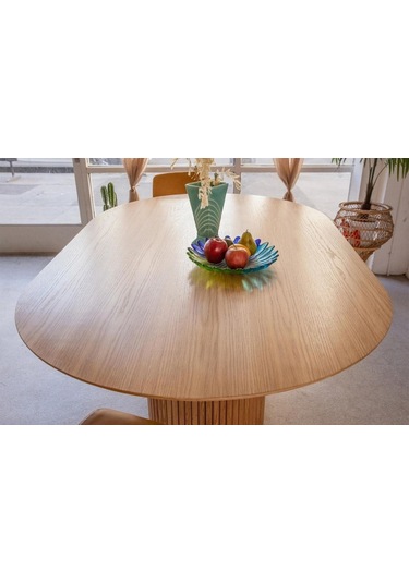 Luna Oval Natural Ahşap Bohem Masa 80x150 Natural Ayak - Natural Üst