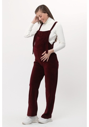Luvmabelly Myra6113 - Bordo Kadife Hamile Salopet-Bordo