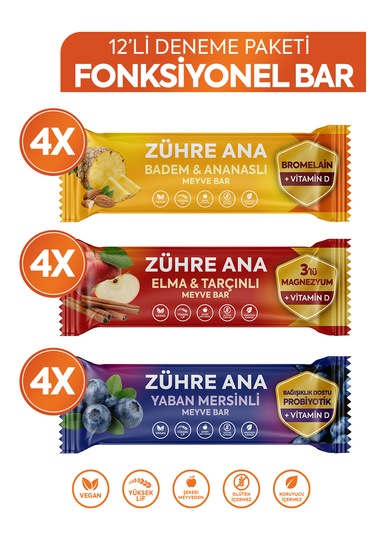 Fonksiyonel Meyve Bar Deneme Paketi 35 Gr X 12 Adet 3 Çeşit