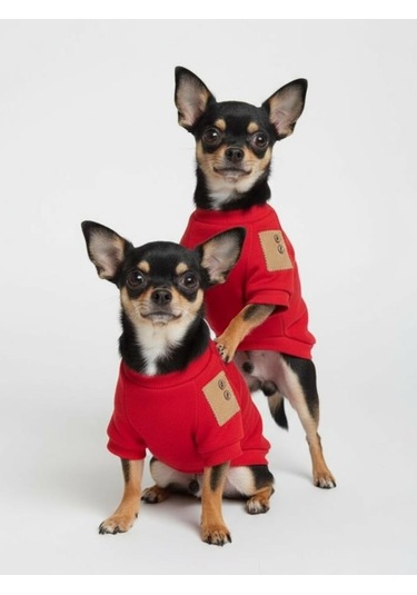Sevimli Çilek Detaylı Kırmızı Köpek Polar Sweatshirt