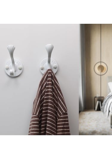 Mufunye Beyaz Metal Duvarlı Gardırop Kanca Seti 5 Adet - Vantiyer/banyo İçin Kıyafet, Anahtar, Şapka Takımı - Somunlar Dahil Beyaz