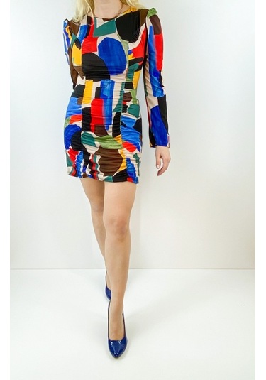Modaonna Kadın Geometrik Desen Renkli Tasarım Elbise