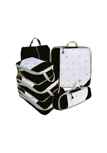 Symbee Mavi Seyahat Organizer Seti 6'lı, Sıkıştırılabilir Ağ Desenli, Ev Ve Seyahat İçin El Çantası Tipi Depolama Çantaları Mavi