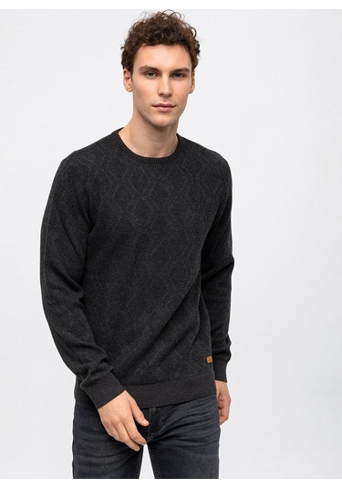 O Yaka Regular Fit Jakarlı Antrasit Erkek Kazak B33w40054 001