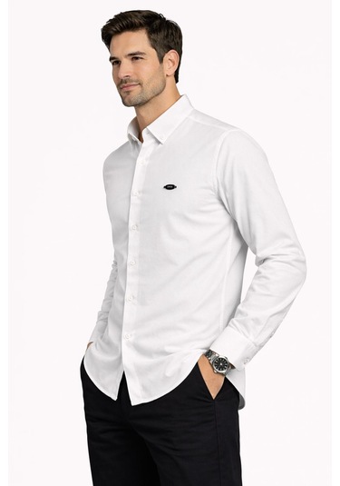 Classics Men Cafes Uzun Kol Slim Fit Erkek Oxford Gömlek - 7577 Beyaz
