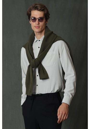 Lufian Watt Regular Fit Kadife Erkek Spor Gömlek Taş