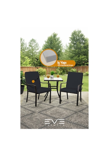 Eve Tekstil Bahçe - Salon - Balkon Arkalıklı Fermuarlı Bağlanabilir Yıkanabilir Sandalye Minderi 10 Adet Siyah