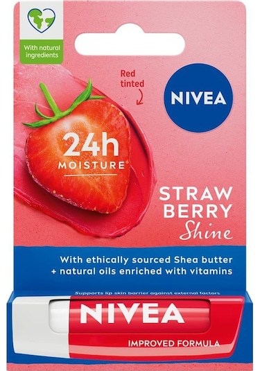 Nıvea Dudak Bakım Kremi Ve Dudak Parlatıcı Çilek 4,8gr,24 Saat Nem,çilek Kokusu, Hafif Kırmızı Işıltı