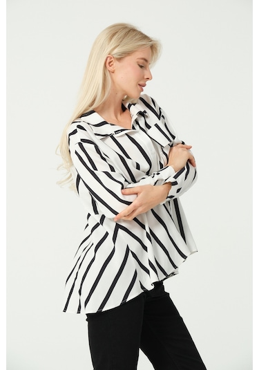 S'amore Clothing Cep Detay Polo Yaka Gömlek Multi Çizgili Çok Renkli