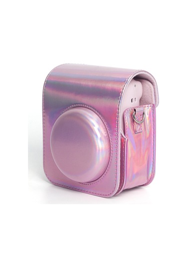 Instax Mini 12 Makine Uyumlu Pembe Parlak Deri Kılıf