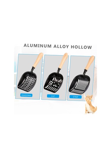 Geekyou Alüminyum Kedi Kumu Kaşığı, Ahşap Saplı, Kaplı, Dikey Çizgili, 5mm Ağızlı, Kuru-nemli Kumu Filtre Edebilir, Evcil Hayvan Tuvaleti Temizliği