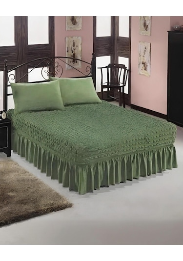 StarMall Bürümcük Etekli Çarşaf Yatak Örtüsü Lastikli 1 Adet Yeşil