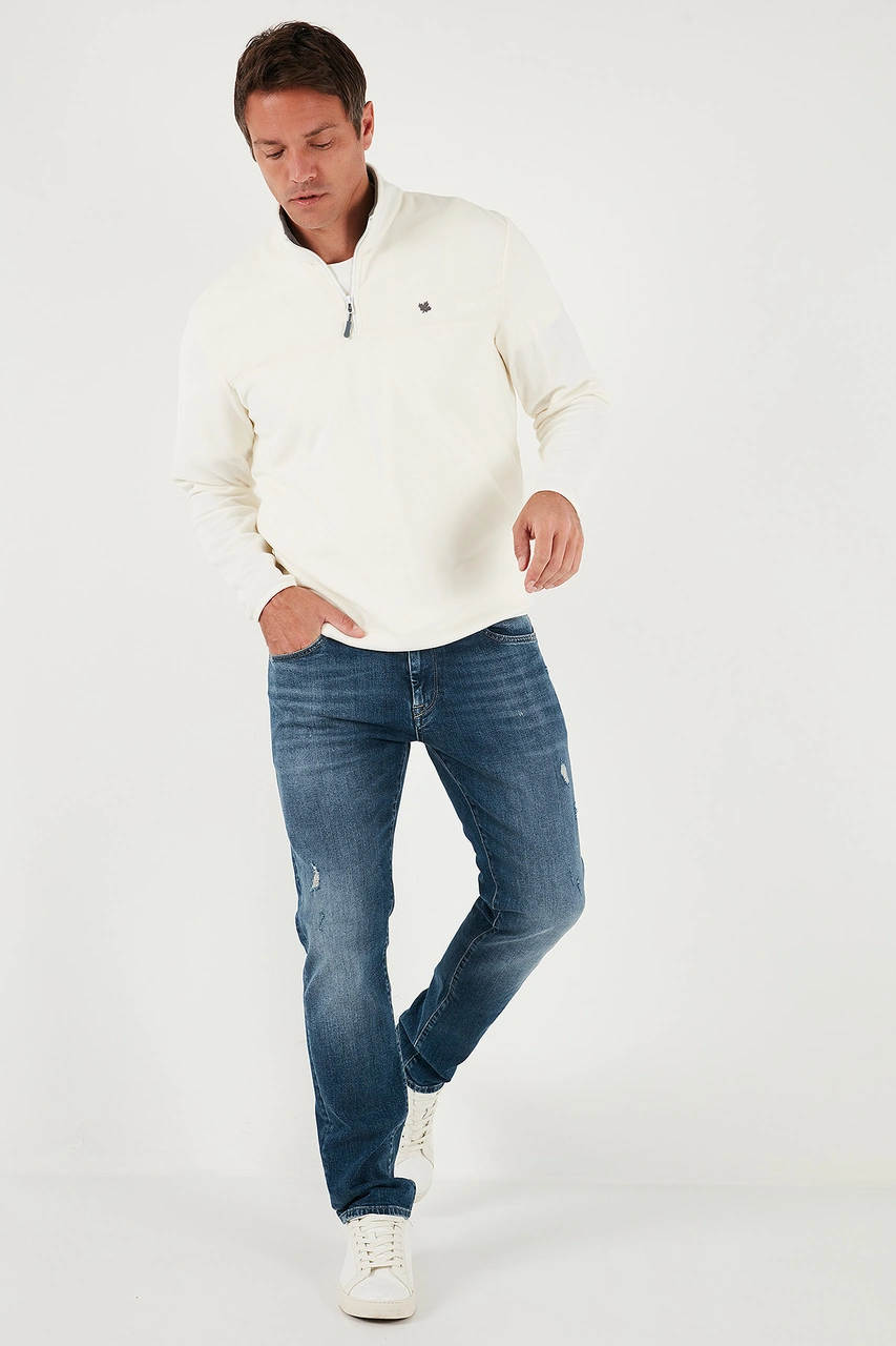 Buratti  Slim Fit Anti-Pilling Tüylenme Yapmayan Bato Yaka Kışlık Şardonlu Erkek Polar 5906001 Ekru