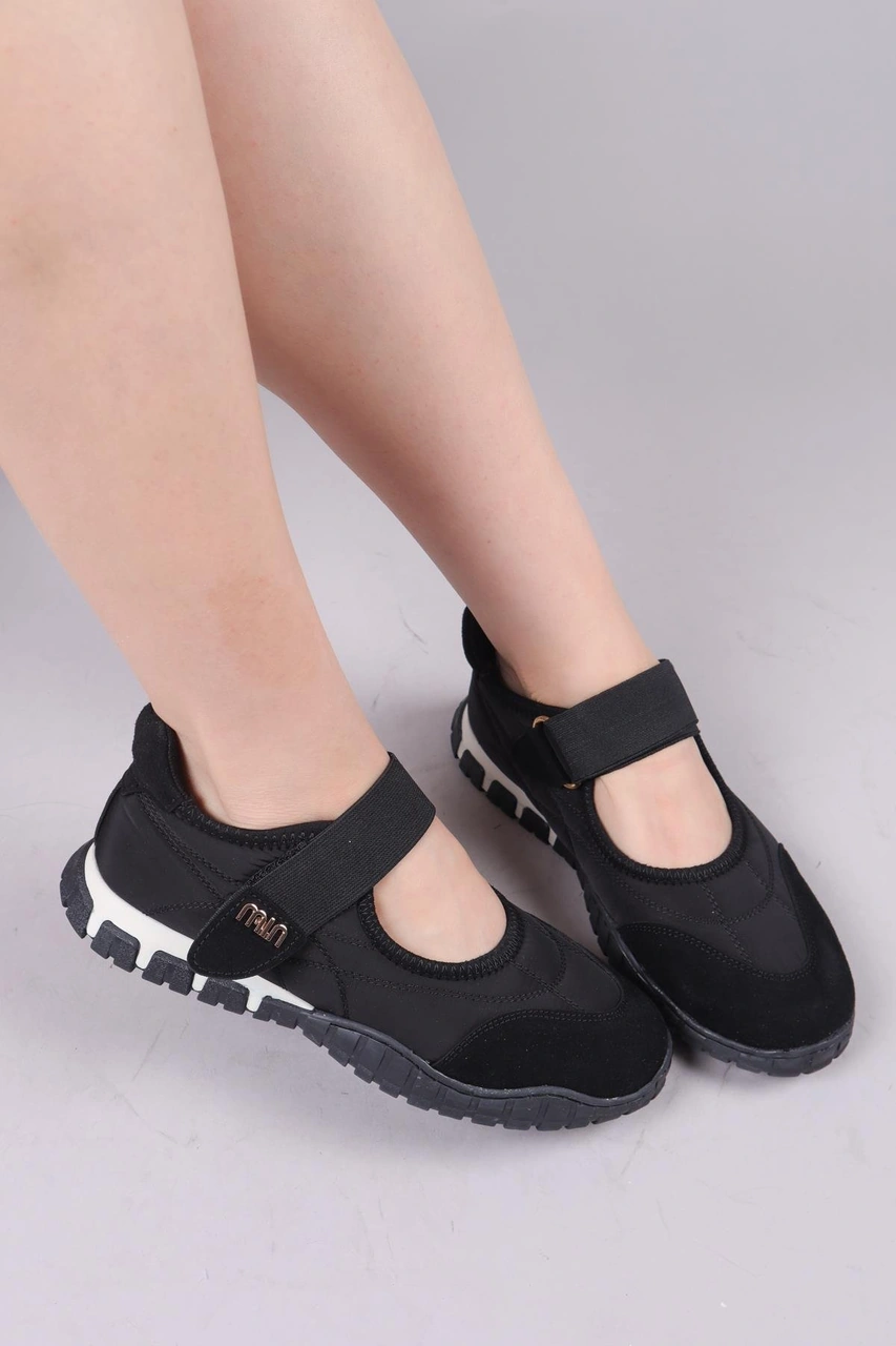 Madre Cırtlı Süet Garnili Paraşüt Babet Siyah-8440 Siyah