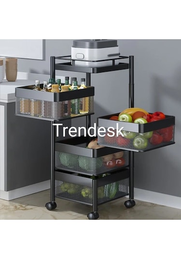 Trendesk 4 Katlı Siyah Metal Kare Modern Patates Soğan Sepeti, Sebzelik