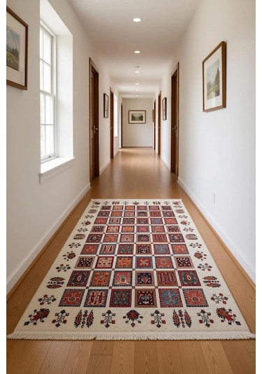 Blghome Etnik Desen Renkli Modern Halı Dekoratif Kilim Çok Renkli