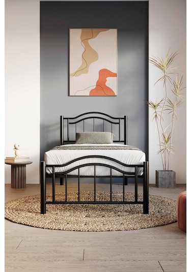 Argimo Belinay Çift Kişilik Ferforje Siyah Metal Karyola 140x190