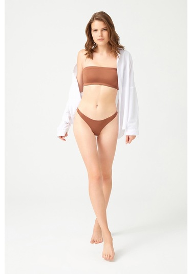 Straplez Crop Top Büstiyer Sütlü Kahve Sütlü Kahverengi