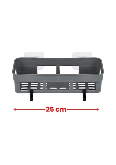 2 Adet Yapışkanlı Plastik Raf, Delme Vida Gerektirmeyen Banyo Duş Şampuan Mutfak Baharat Rafı Gri Gri