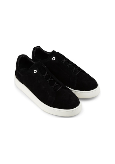 Deery Erkek Hakiki Süet Siyah Gizli Bağcıklı Sneaker Ayakkabı - 04444msyhe01