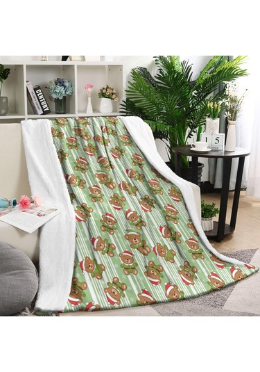 Noel Desenli 60x80 İnç Polar Battaniye, Yumuşak, Hafif Ve Kalın, Erkek, Kadın Ve Çocuk İçin Noel Ayı Çizgili