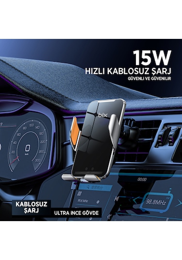 Bix Bxch9 15w Kablosuz Hızlı Şarj Destekli Araç Telefon Tutucu