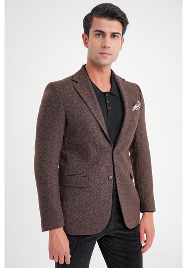 C 718 Ceket Slim Kahve Kahverengi