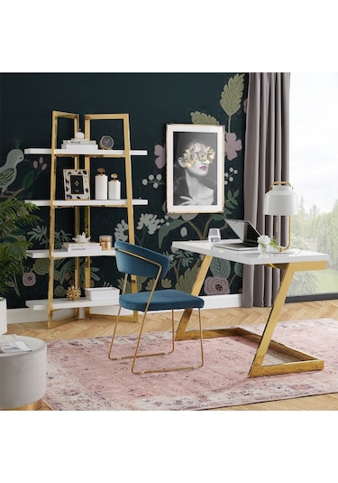 Nysa Gold Metal Beyaz Kitaplık & Raf