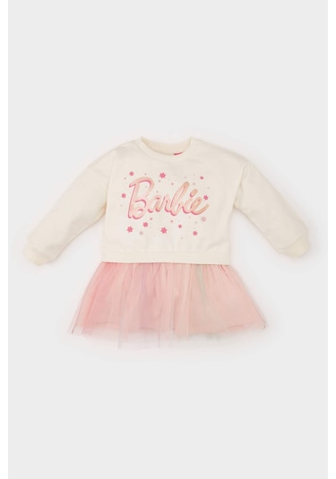 DeFacto Kız Bebek Barbie Uzun Kollu Tül Elbise D9584A525SPER233 Ekru
