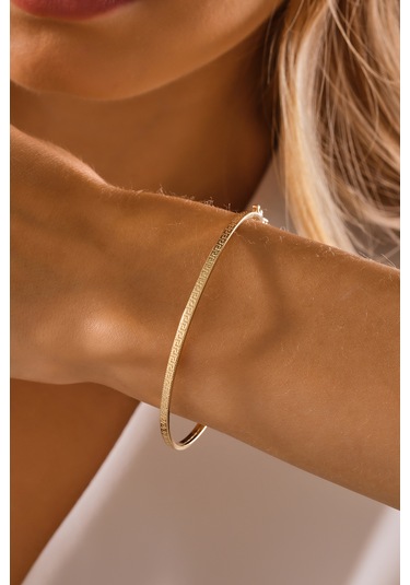 14 Ayar Altın Esli Model Kalemli Kelepçe Bilezik - Mmblk-33033 Sarı Altın