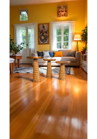 Masif Ahşap Zigon Sehpa Seti 3'lü Tik Renk Mantar Tasarım