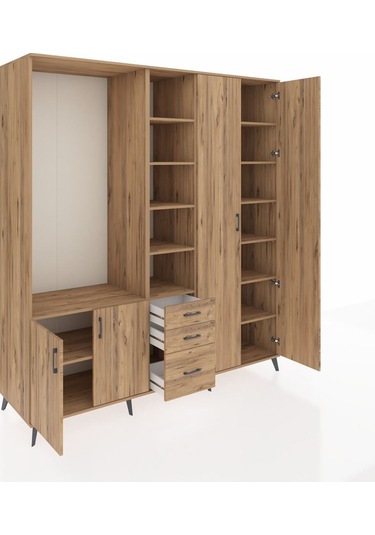 Kronos Dolap 13 Raflı 3 Çekmeceli 4 Kapaklı 220x59x243 Çam-çam/çam Atlas Çam/atlas Çam