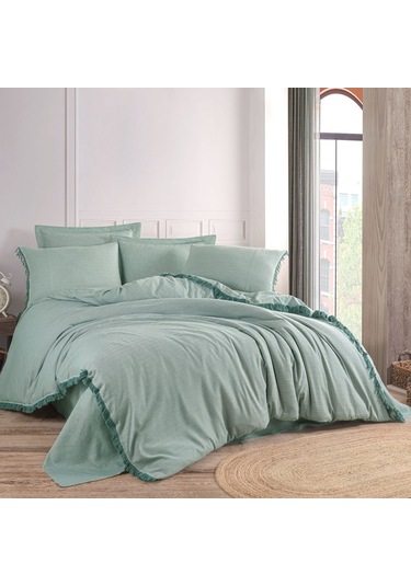 Private Çift Kişilik Nevresim Takımı İpliği Boyalı Mint Mint