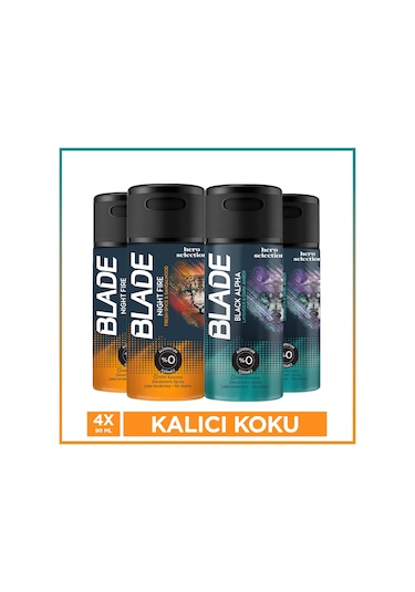 Blade Black Alpha & Night Fire Erkek Deodorant Seyahat Boy 4x90 Ml Tanışma Seti