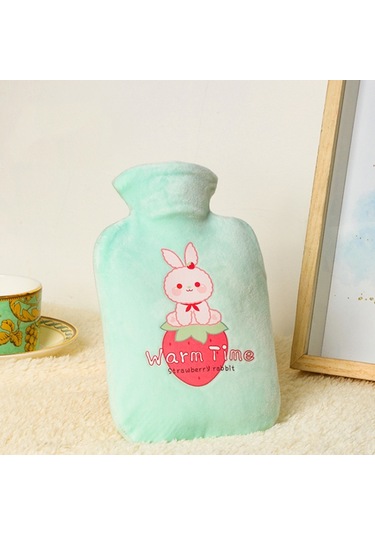 Karikatür Kadife Kapak Kalınlaşmış Patlamaya Dayanıklı Pvc Su Dolu Sıcak Su Torbası, Renk: 1000ml Açık Yeşil