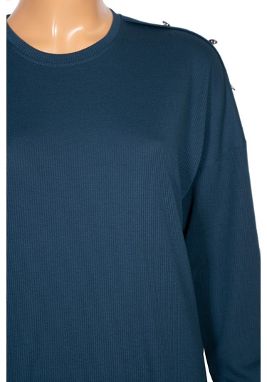 Hesna Kadın Benan Fitili Düğmeli Spor Petrol Tunik Pantolon Takım Petrol