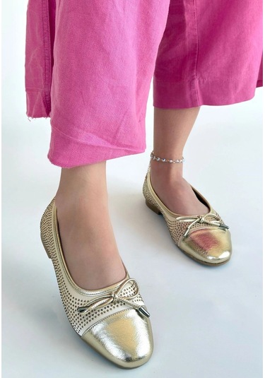 Etya Gold Cilt Babet Ayakkabı Gold