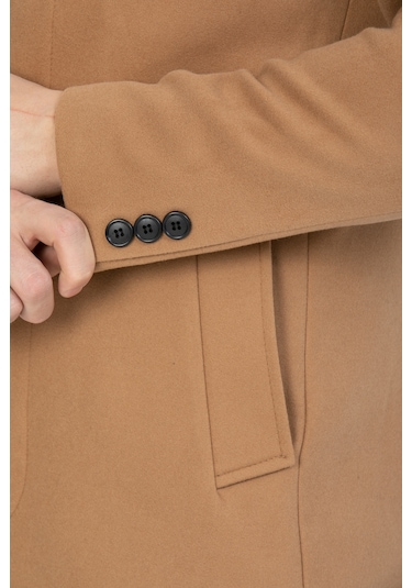 Erkek Vizyon Dar Kesim Uzun Kaşe Gömlek Yaka Palto & Kaban Vizon