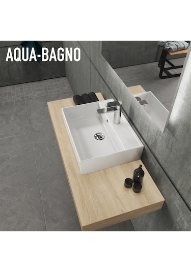 Aqua Bagno Plan Tezgah Üstü Kare Çanak Lavabo 50 x 38 CM