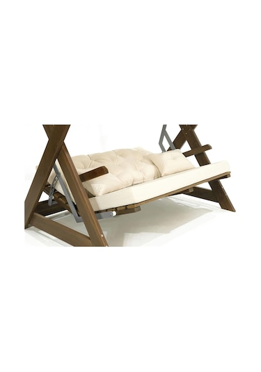 Holox Ladin Ahşap Salıncak Dış Mekan Bahçe, Teras Salıncağı -krem Krem
